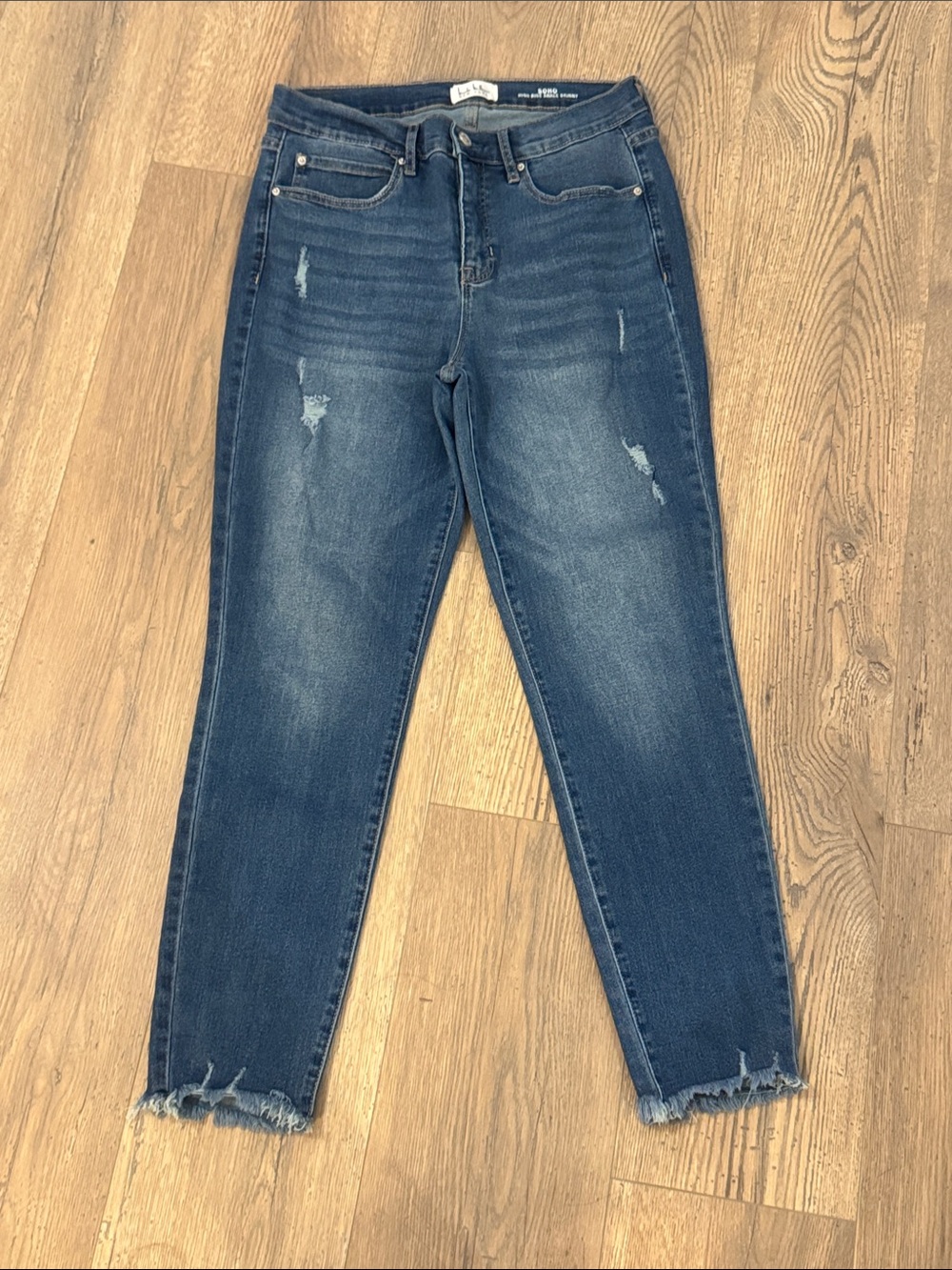 Nicole Miller Dark Blue Distressed SoHo High Rise Ankle Skinny Jeans